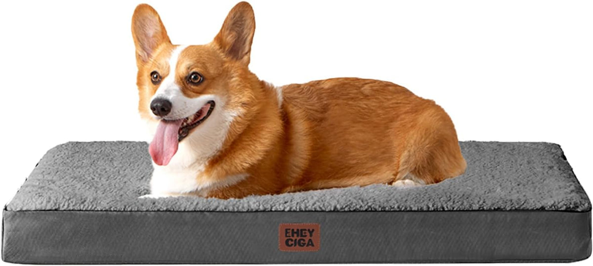 Orthopedic Dog Bed Large with Removable Washable Cover, 41IN Grey | Egg Crate Foam Support, Durable Oxford fabric, Non-Slip Bottom, Machine Washable, Soft Waterproof Plush Pet Bed Mat For Crate