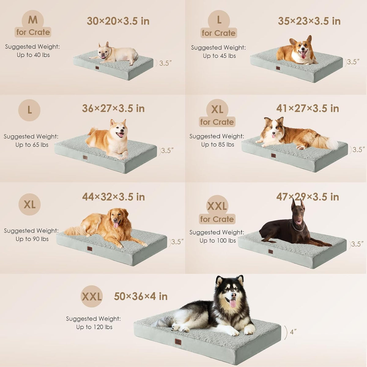 Orthopedic Dog Bed Large with Removable Washable Cover, 41IN Grey | Egg Crate Foam Support, Durable Oxford fabric, Non-Slip Bottom, Machine Washable, Soft Waterproof Plush Pet Bed Mat For Crate