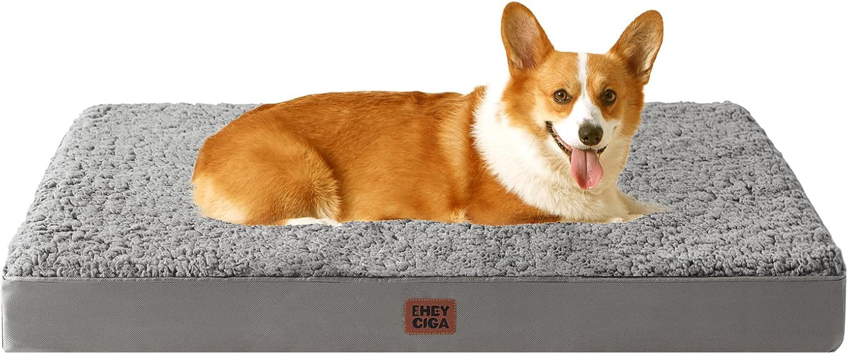 Orthopedic Dog Bed Large with Removable Washable Cover, 41IN Grey | Egg Crate Foam Support, Durable Oxford fabric, Non-Slip Bottom, Machine Washable, Soft Waterproof Plush Pet Bed Mat For Crate