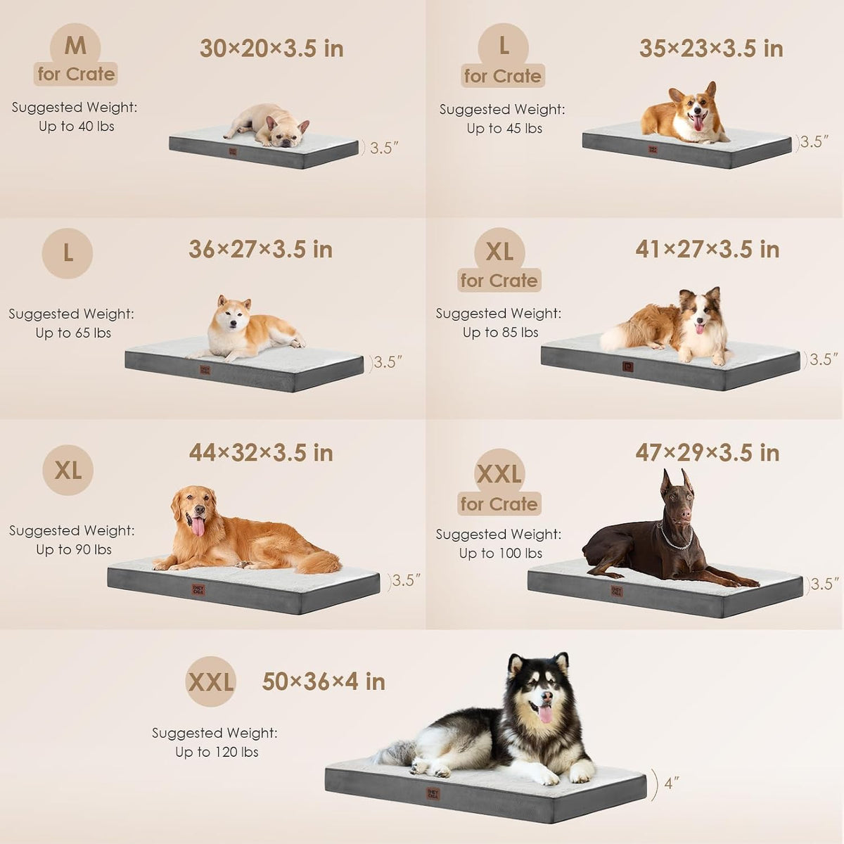 Orthopedic Dog Bed Large with Removable Washable Cover, 41IN Grey | Egg Crate Foam Support, Durable Oxford fabric, Non-Slip Bottom, Machine Washable, Soft Waterproof Plush Pet Bed Mat For Crate