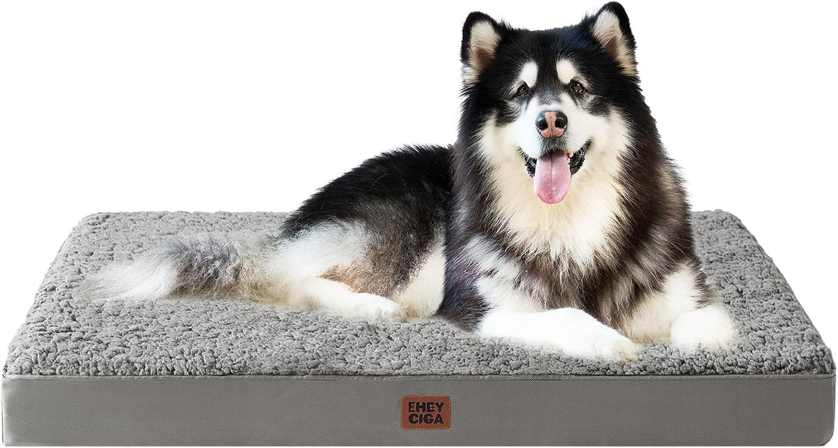 Orthopedic Dog Bed Large with Removable Washable Cover, 41IN Grey | Egg Crate Foam Support, Durable Oxford fabric, Non-Slip Bottom, Machine Washable, Soft Waterproof Plush Pet Bed Mat For Crate