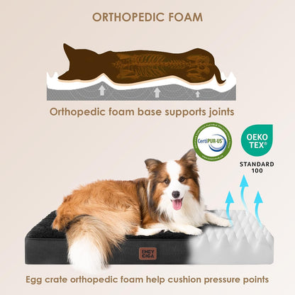 Orthopedic Dog Bed Large with Removable Washable Cover, 41IN Grey | Egg Crate Foam Support, Durable Oxford fabric, Non-Slip Bottom, Machine Washable, Soft Waterproof Plush Pet Bed Mat For Crate