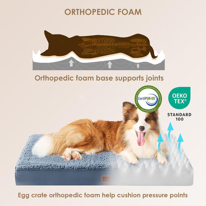 Orthopedic Dog Bed Large with Removable Washable Cover, 41IN Grey | Egg Crate Foam Support, Durable Oxford fabric, Non-Slip Bottom, Machine Washable, Soft Waterproof Plush Pet Bed Mat For Crate