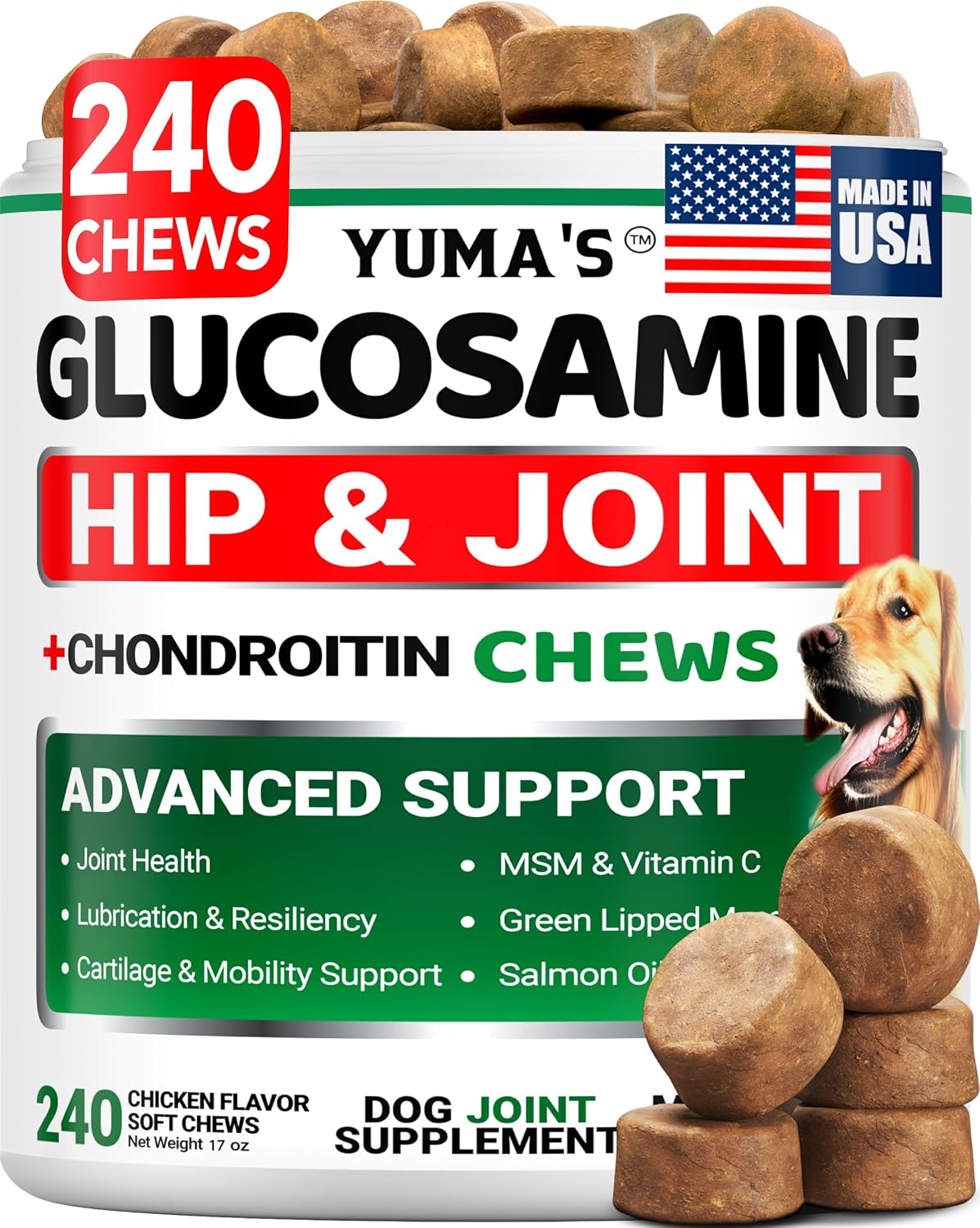 Glucosamine for Dogs - 240 Chews - Hip & Joint Supplement for Dogs
