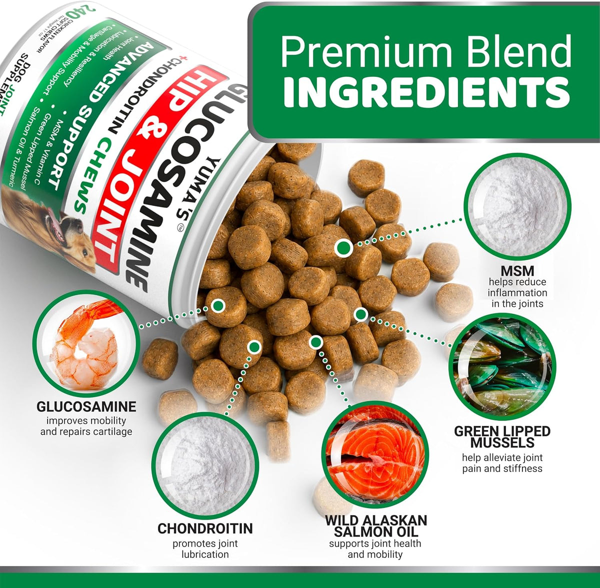 Glucosamine for Dogs - 240 Chews - Hip & Joint Supplement for Dogs