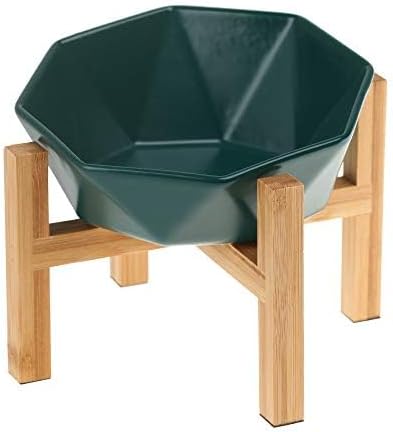 Ceramic Tilted Raised Cat Bowl - Elevated Food Bowl for Indoor Cats & Small Dogs - Shallow Wide Whisker-Friendly Design - Pet Dish Suitable for Feeding Dry, Wet, Treats & Canned Food - White