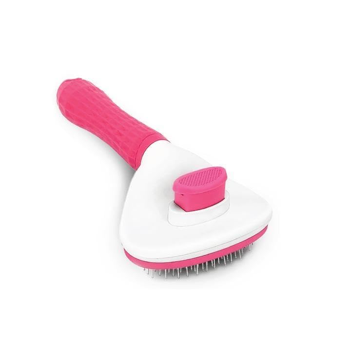 Self Cleaning Slicker Brush for Dogs & Cats – Deshedding Grooming Tool with One Click Hair Removal – Gentle for Sensitive Skin