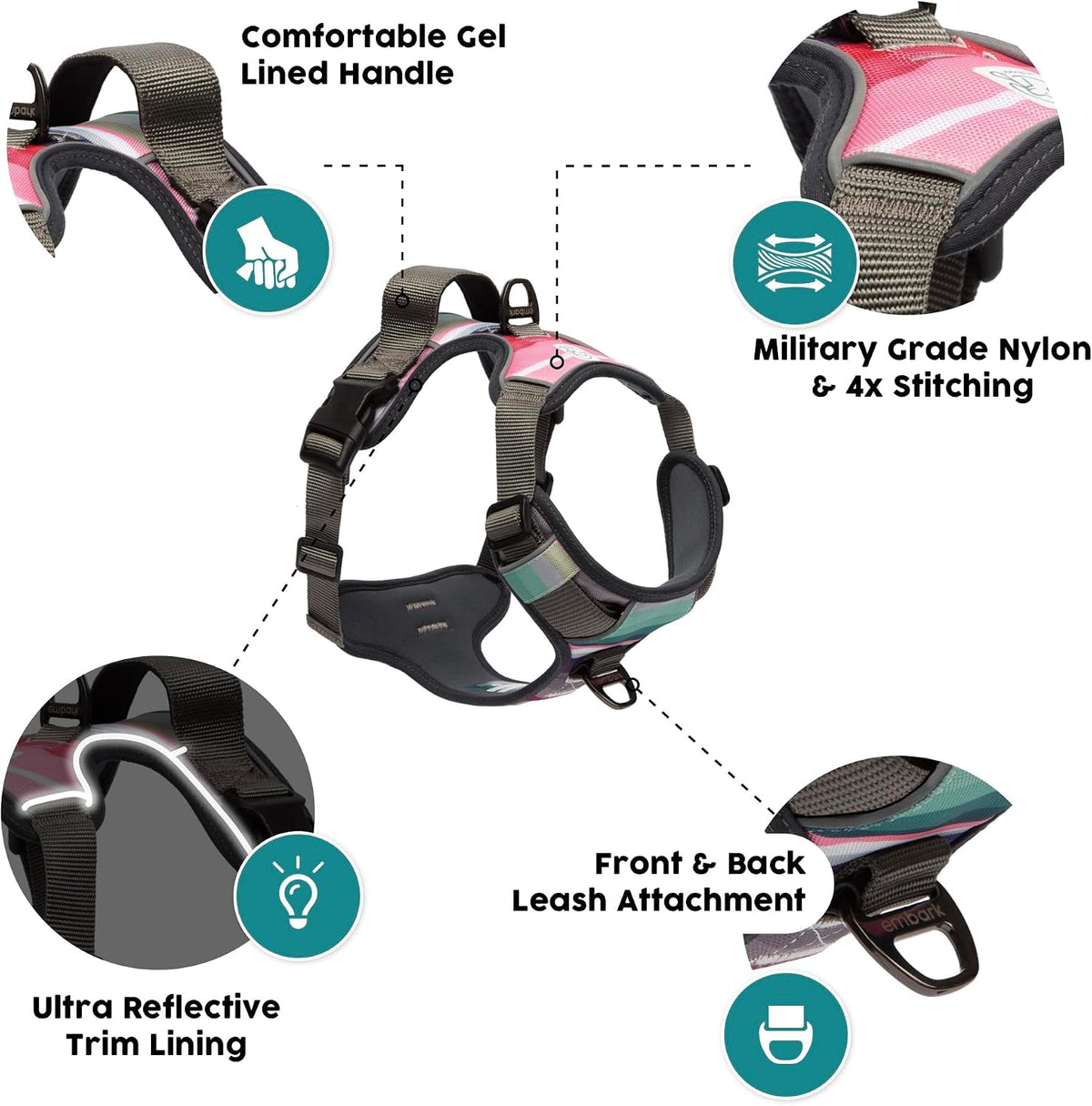 Embark No Pull Dog Harness, Reflective Adjustable Training Vest, No Choke