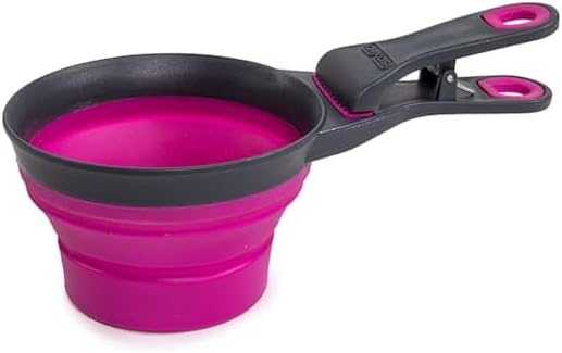 Dexas Pets Collapsible KlipScoop Collapsible Dry Dog Food Scoop and Dog Food Bag Clip, 1 Cup Capacity, Pro Blue