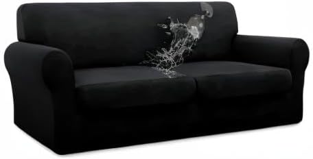 Easy-Going 100% Dual Waterproof 4 Pieces Stretch Soft Couch Cover for Dogs, Sofa Slipcover for 3 Separate Cushion Couch Leakproof Furniture Protector for Kids, Pets Dark Gray