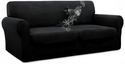 Easy-Going 100% Dual Waterproof 4 Pieces Stretch Soft Couch Cover for Dogs, Sofa Slipcover for 3 Separate Cushion Couch Leakproof Furniture Protector for Kids, Pets Dark Gray