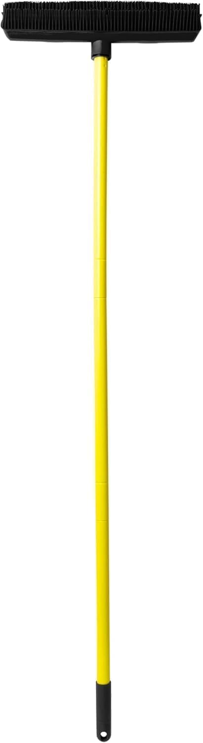 FURemover Sweep Pet Hair Rubber Broom with Squeegee and Attachable Microfiber Cloth and 47” Handle for Tile, Carpet and Hardwood