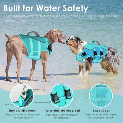 Dog Life Jacket with Handle Adjustable Swim Vest, Pine Green, L