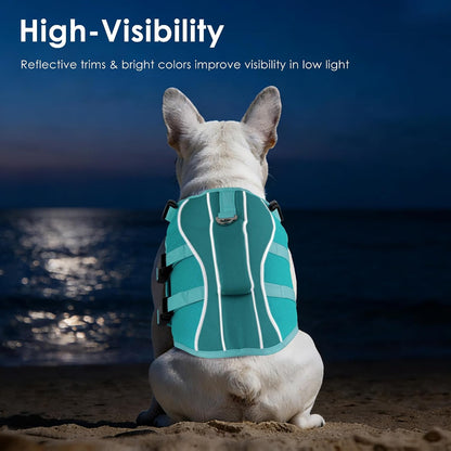 Dog Life Jacket with Handle Adjustable Swim Vest, Pine Green, L