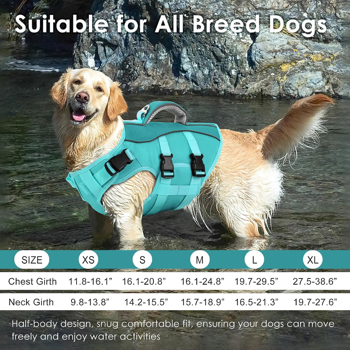 Dog Life Jacket with Handle Adjustable Swim Vest, Pine Green, L