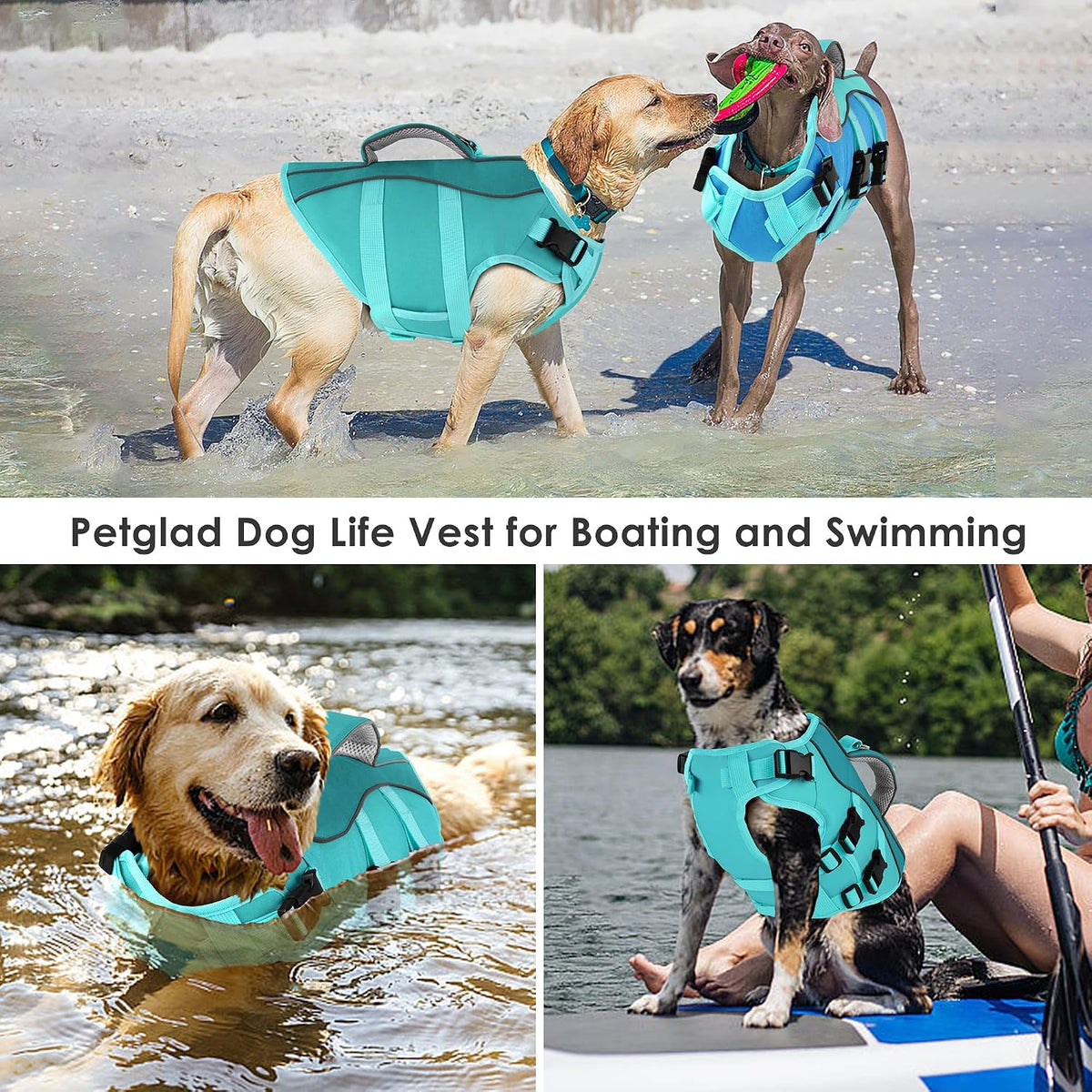 Dog Life Jacket with Handle Adjustable Swim Vest, Pine Green, L