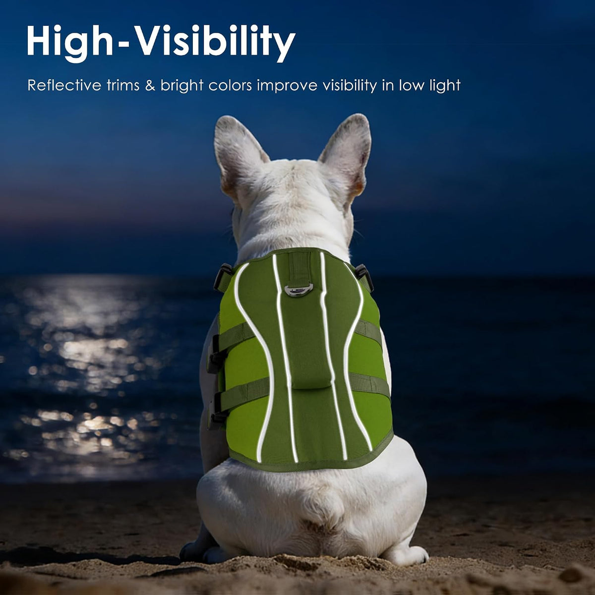 Dog Life Jacket with Handle Adjustable Swim Vest, Pine Green, L
