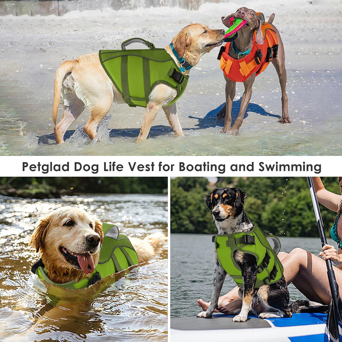 Dog Life Jacket with Handle Adjustable Swim Vest, Pine Green, L