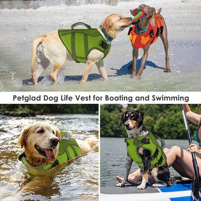 Dog Life Jacket with Handle Adjustable Swim Vest, Pine Green, L
