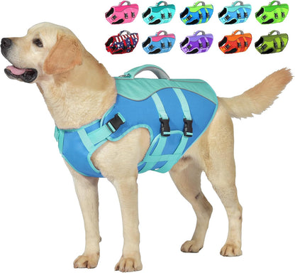 Dog Life Jacket with Handle Adjustable Swim Vest, Pine Green, L