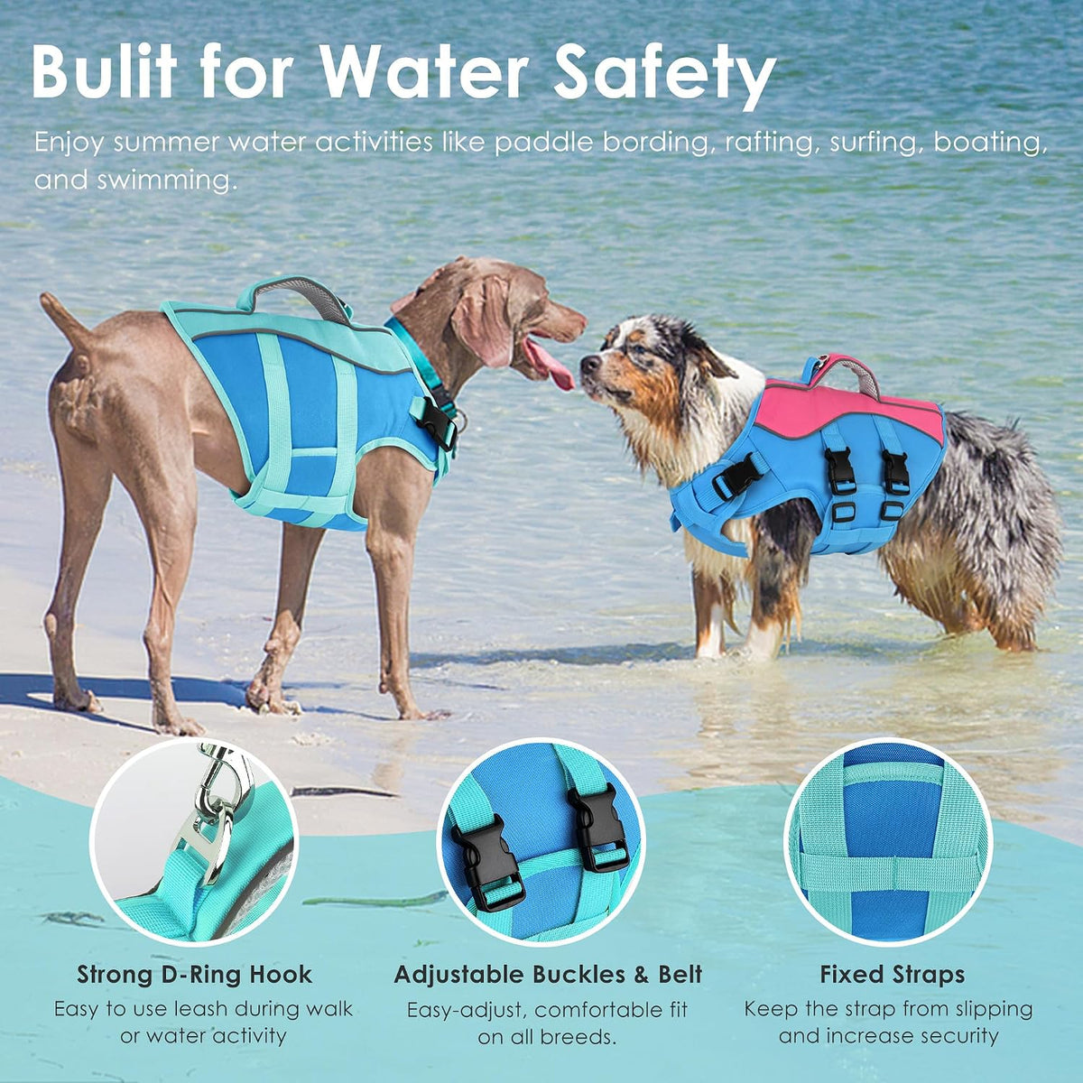 Dog Life Jacket with Handle Adjustable Swim Vest, Pine Green, L
