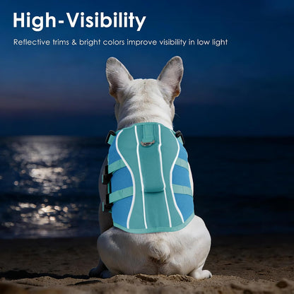 Dog Life Jacket with Handle Adjustable Swim Vest, Pine Green, L