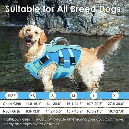 Dog Life Jacket with Handle Adjustable Swim Vest, Pine Green, L