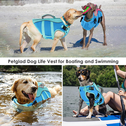 Dog Life Jacket with Handle Adjustable Swim Vest, Pine Green, L