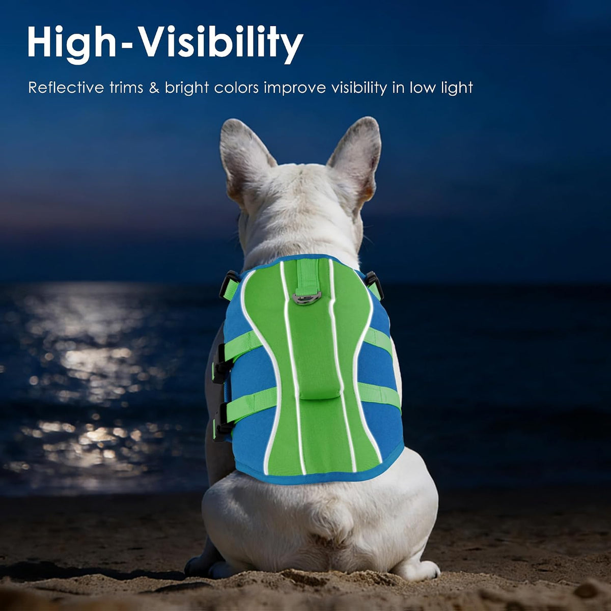 Dog Life Jacket with Handle Adjustable Swim Vest, Pine Green, L