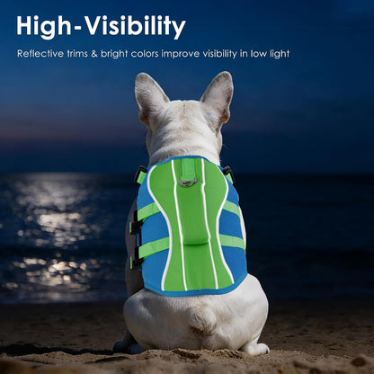 Dog Life Jacket with Handle Adjustable Swim Vest, Pine Green, L