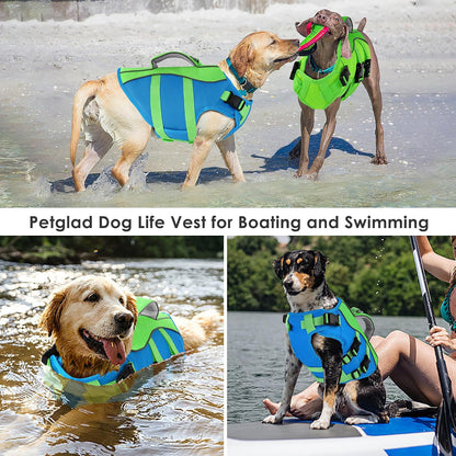 Dog Life Jacket with Handle Adjustable Swim Vest, Pine Green, L