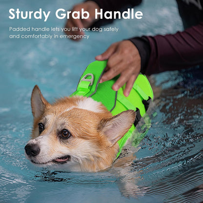 Dog Life Jacket with Handle Adjustable Swim Vest, Pine Green, L