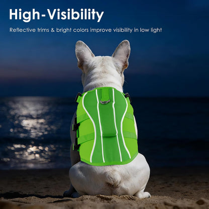 Dog Life Jacket with Handle Adjustable Swim Vest, Pine Green, L