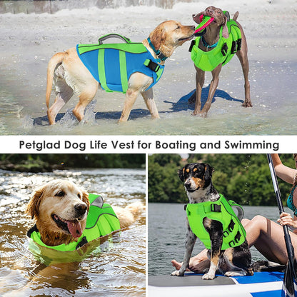 Dog Life Jacket with Handle Adjustable Swim Vest, Pine Green, L