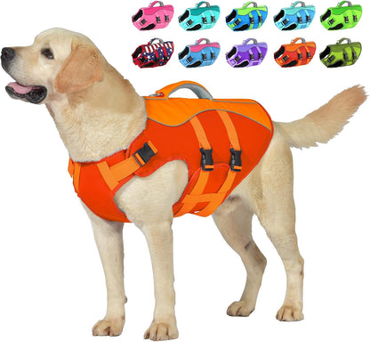 Dog Life Jacket with Handle Adjustable Swim Vest, Pine Green, L