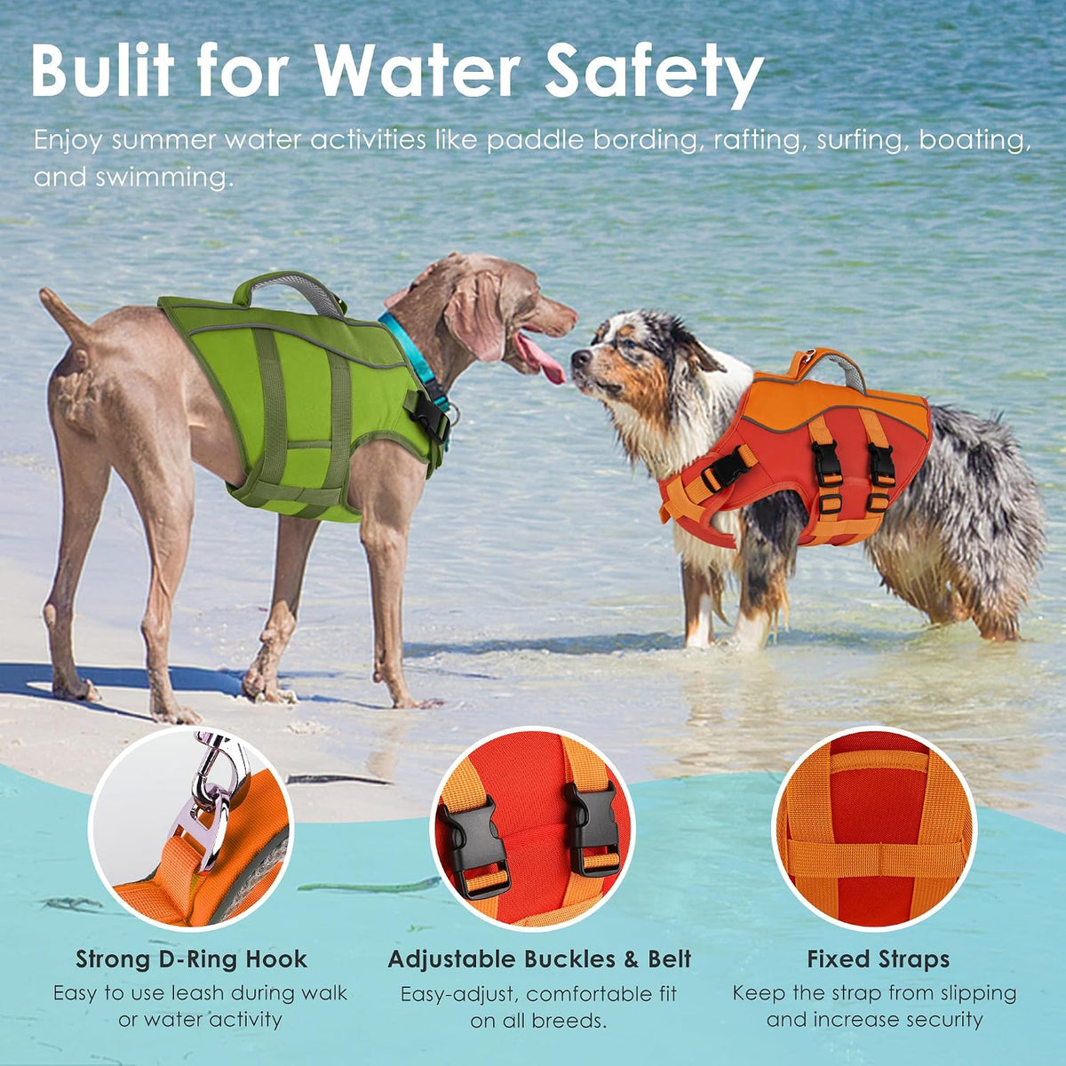 Dog Life Jacket with Handle Adjustable Swim Vest, Pine Green, L