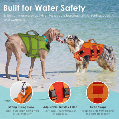 Dog Life Jacket with Handle Adjustable Swim Vest, Pine Green, L