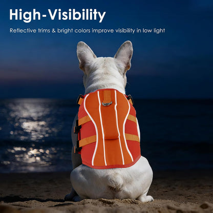 Dog Life Jacket with Handle Adjustable Swim Vest, Pine Green, L