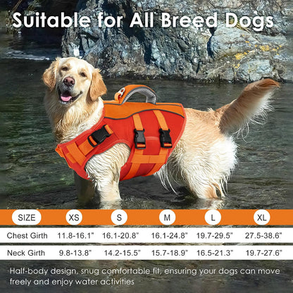 Dog Life Jacket with Handle Adjustable Swim Vest, Pine Green, L