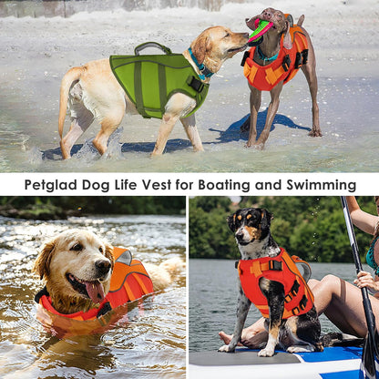 Dog Life Jacket with Handle Adjustable Swim Vest, Pine Green, L
