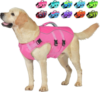Dog Life Jacket with Handle Adjustable Swim Vest, Pine Green, L