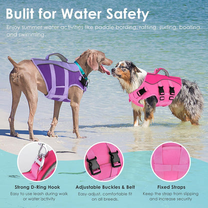 Dog Life Jacket with Handle Adjustable Swim Vest, Pine Green, L