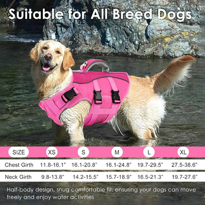 Dog Life Jacket with Handle Adjustable Swim Vest, Pine Green, L