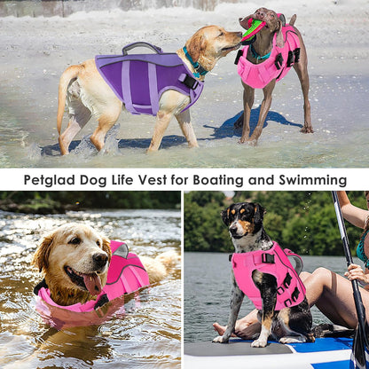 Dog Life Jacket with Handle Adjustable Swim Vest, Pine Green, L