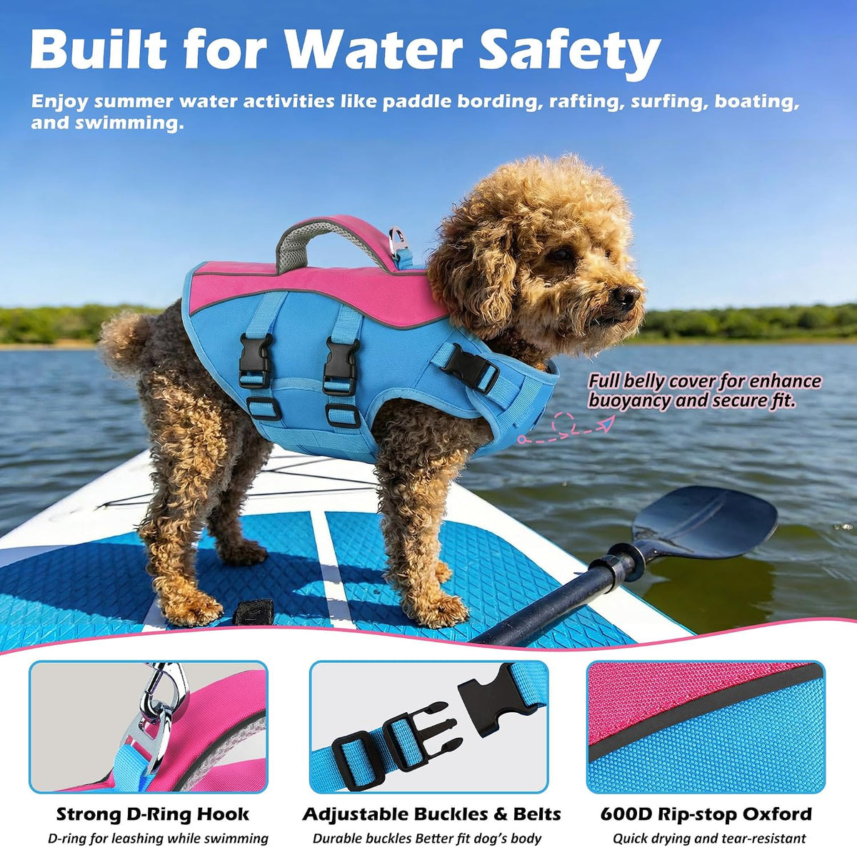 Dog Life Jacket with Handle Adjustable Swim Vest, Pine Green, L