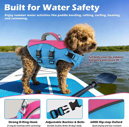 Dog Life Jacket with Handle Adjustable Swim Vest, Pine Green, L