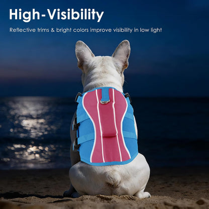 Dog Life Jacket with Handle Adjustable Swim Vest, Pine Green, L
