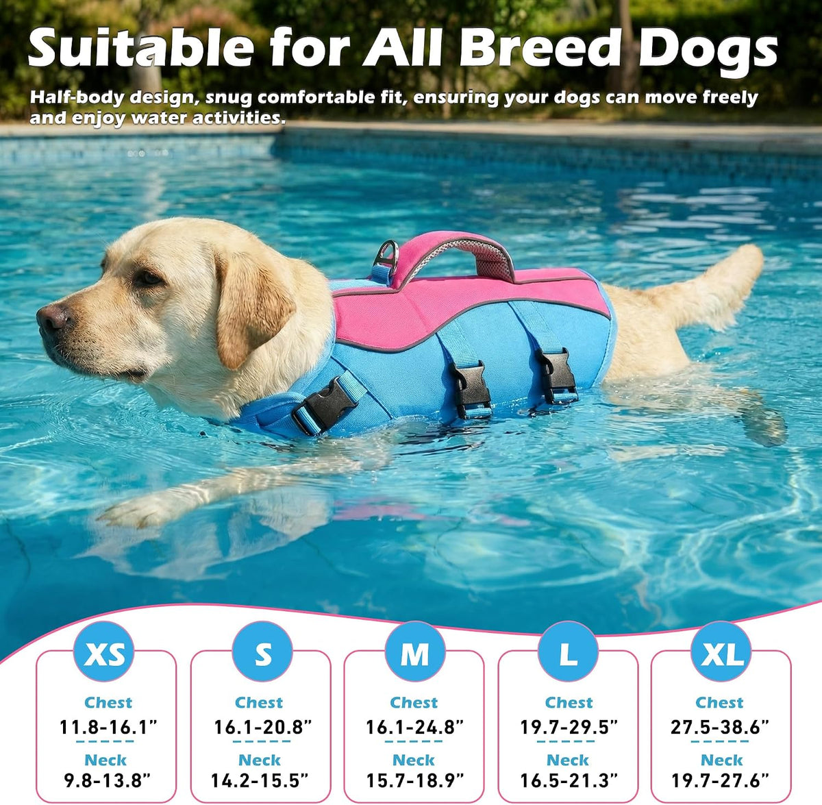 Dog Life Jacket with Handle Adjustable Swim Vest, Pine Green, L