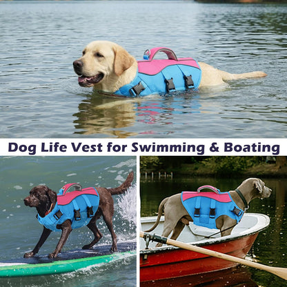 Dog Life Jacket with Handle Adjustable Swim Vest, Pine Green, L