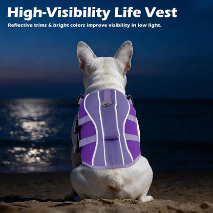Dog Life Jacket with Handle Adjustable Swim Vest, Pine Green, L